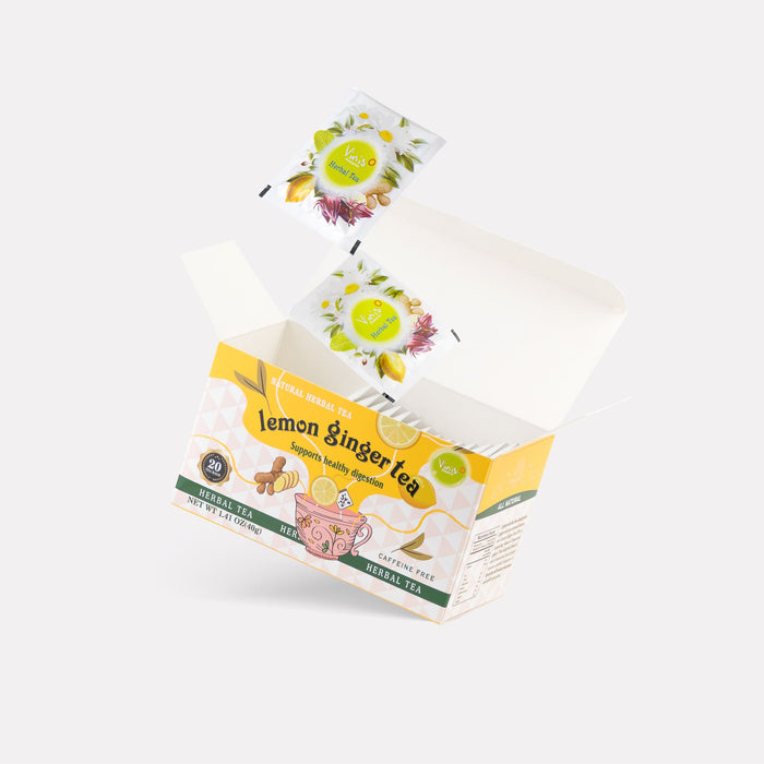 Lemon Ginger Tea, Caffeine Free, Support Healthy Digestion, 20 Tea Bag Box, Case of 6 Boxes