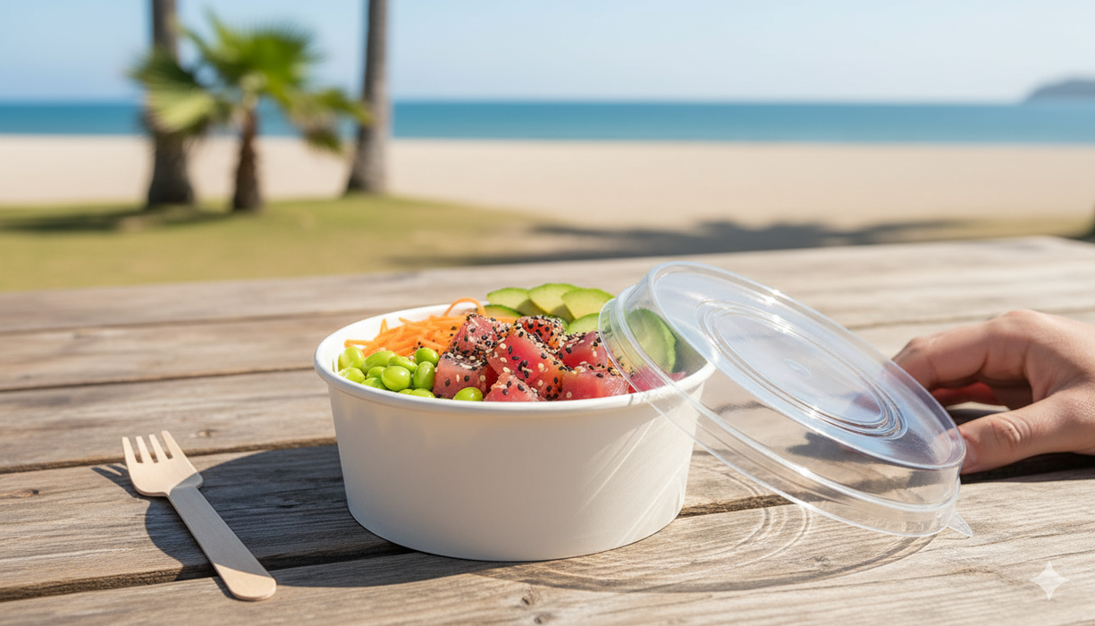 42oz White Paper Deli Containers and Clear Plastic Lids