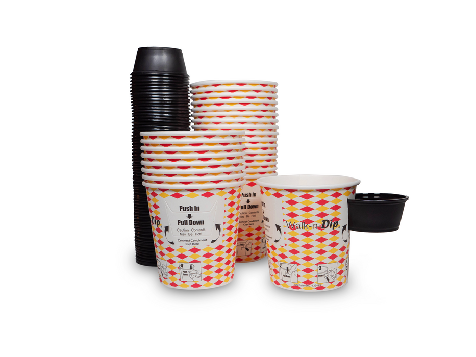 16oz Walk-n-Dip Paper Food Containers and 2oz Portion Cups