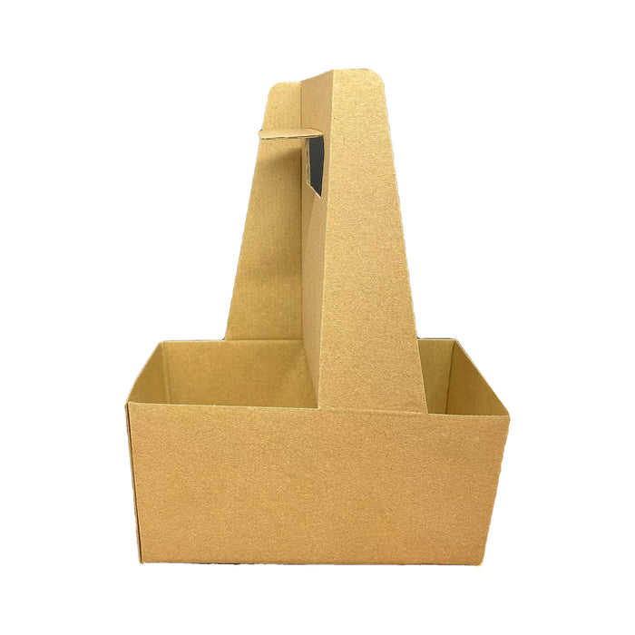 Kraft Paperboard Drink Carrier with Handle, Hold 2 12-32 oz. Cups Drinks Boba Coffee, Case pack 250/Case