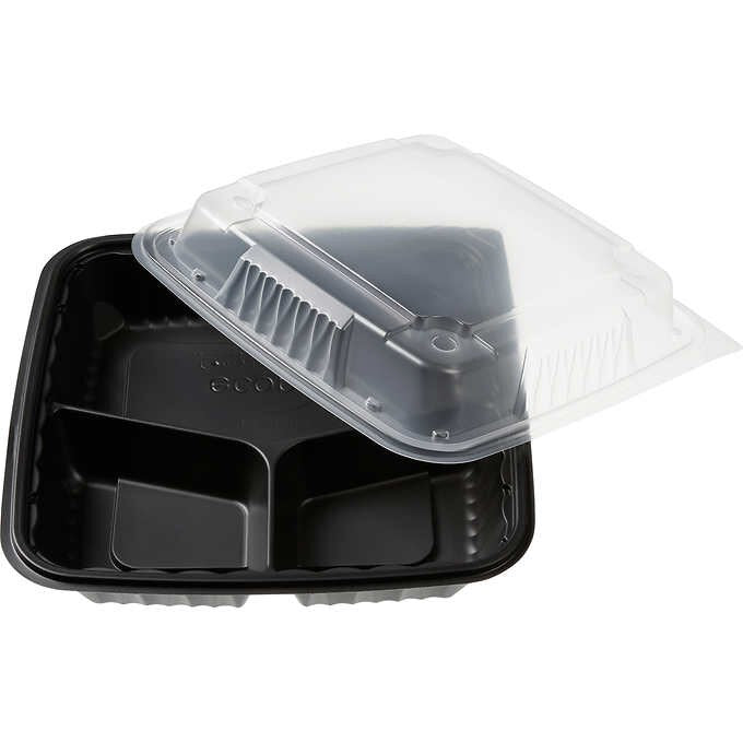 PP Pebble Box Serving Tray and Vented Lid, Food Container (9x9 3 Compartment)