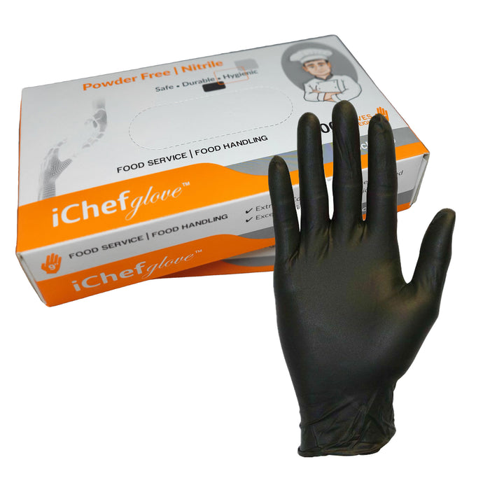 iChef glove Food Service Food Handling Nitrile Gloves Black Powder Free Case of 10 Boxes (100 gloves per Box)