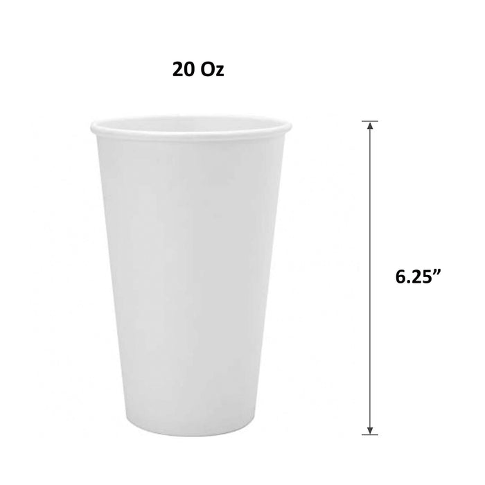 20oz Paper Coffee Cups - Disposable White Hot Cups for Coffee, Tea or Hot Chocolate