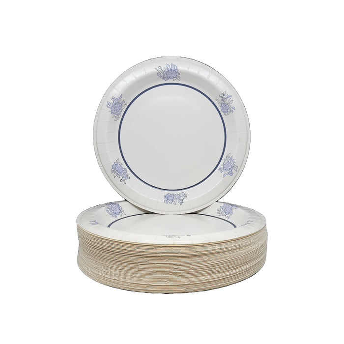 8 inch Beautifully Designed Blue Floral Paper Plates - Luxury Disposable Tableware