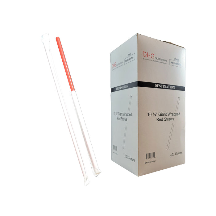10.25 inch Giant Wrapped Red Plastic Straws, diameter 7mm, Drinking Straws