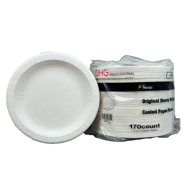 DHG Professional 10.25 inch 170 Pack Classic White Disposable Paper Plates, Soak Proof, Cut Proof, Original Heavy Duty Coated Paper Plates for Everyday Use