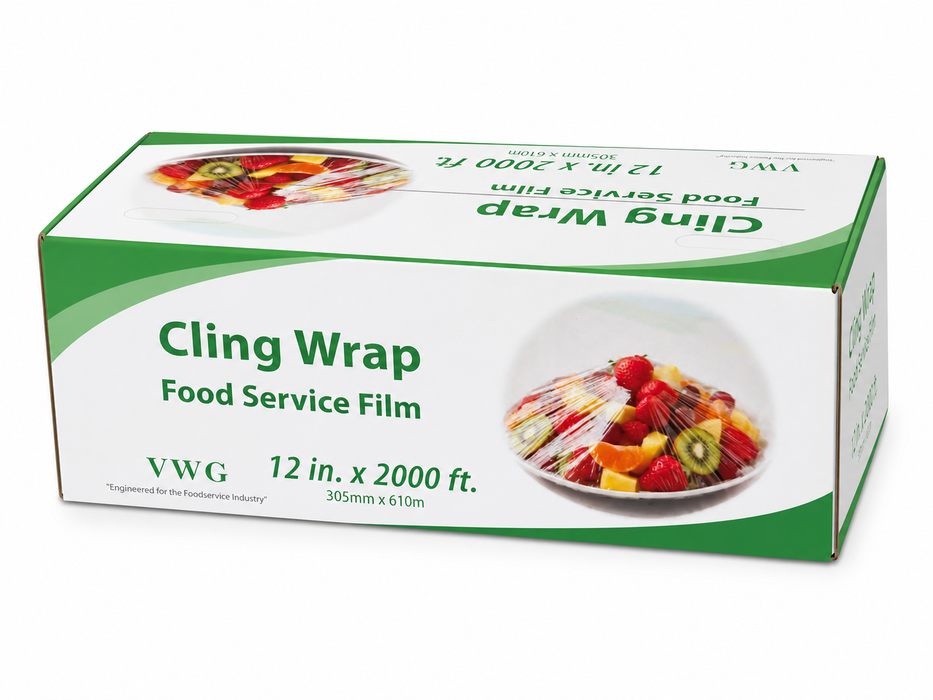 VWG Cling Wrap, PVC, 12 in. x 2000 ft, 35ga, with Cutter, Food Service Film Roll