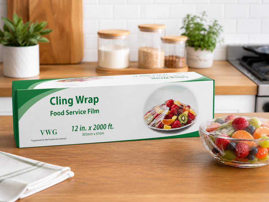 VWG Cling Wrap, PVC, 12 in. x 2000 ft, 35ga, with Cutter, Food Service Film Roll