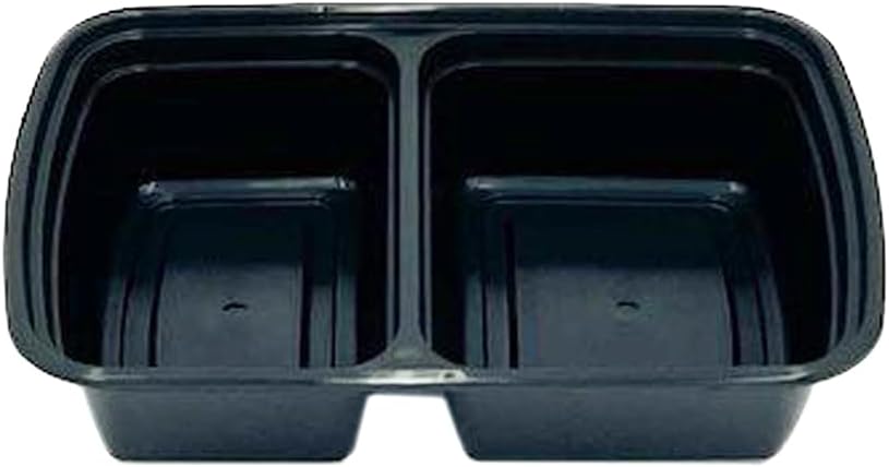 2-Compartment Food Containers with Clear Lids - Rectangular, 2“ depth, Black Microwavable Disposable Freezer - Safe BPA-Free Plastic Meal Storage, Combo Pack of 150 Sets - 30oz