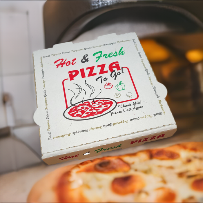 50 Pack Pizza Box 4 Color Print "Hot & Fresh" Pizza - White Base