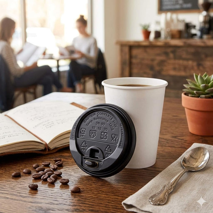 1000 Pack Coffee Cup lids, Disposable Plastic Cup Lids for 10, 12, 16, 20, 24 oz Paper Cups, Hot/Cold Drinking Cup Lids, 3.54 Inches/90 mm Diameter - Black