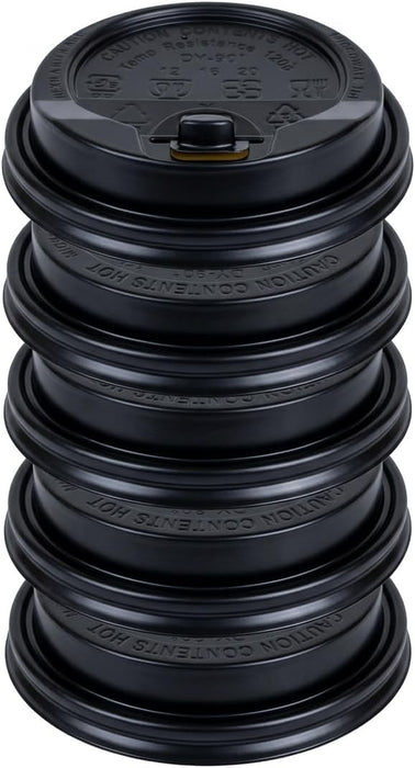 1000 Pack Coffee Cup lids, Disposable Plastic Cup Lids for 10, 12, 16, 20, 24 oz Paper Cups, Hot/Cold Drinking Cup Lids, 3.54 Inches/90 mm Diameter - Black