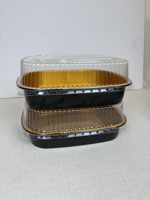 Large Black and Gold Pan with Dome Lid 11 3/16" x 8 3/4"| 50 Sets Big Pans with Dome Lids | Durable & Versatile Pans with Dome Lids Serving Foods Hot Meals Baking Desserts BBQs Catering