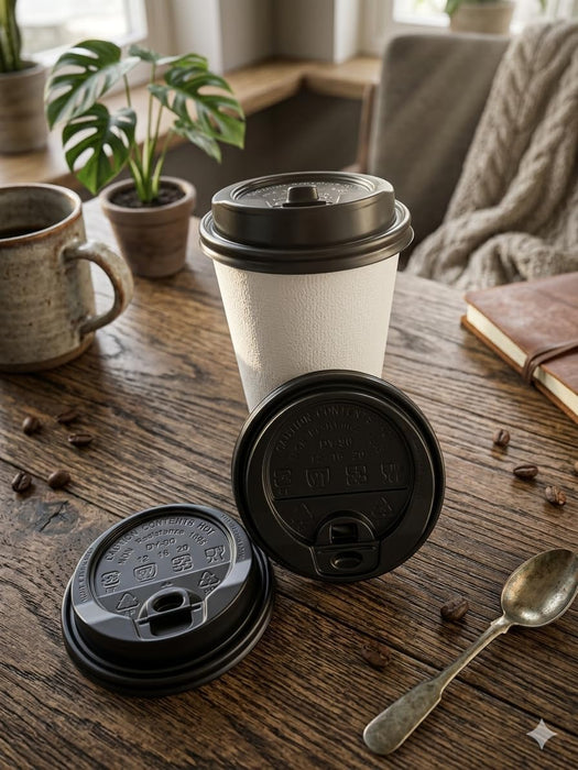 1000 Pack Coffee Cup lids, Disposable Plastic Cup Lids for 10, 12, 16, 20, 24 oz Paper Cups, Hot/Cold Drinking Cup Lids, 3.54 Inches/90 mm Diameter - Black