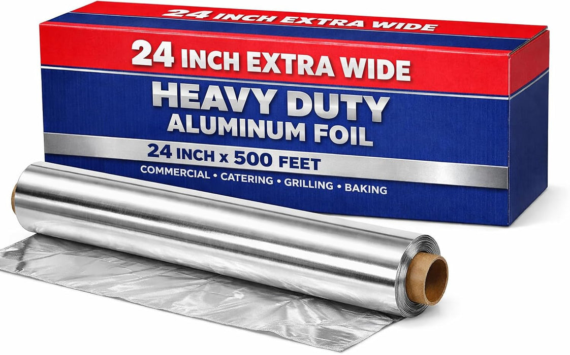 Heavy Duty Aluminum Foil Roll, 24 Inch Extra Wide, 475 Feet Length, Commercial Grade, for Catering, Grilling, Baking, Cooking, BBQ