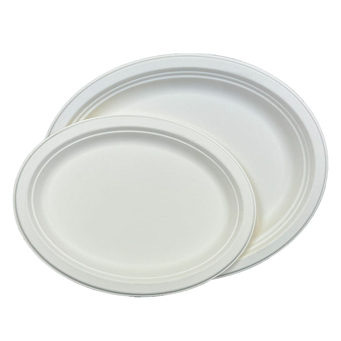 Pack of 125 Oval Plates Biodegradable Sugarcane Plates Microwavable Heavy Duty Large Plates