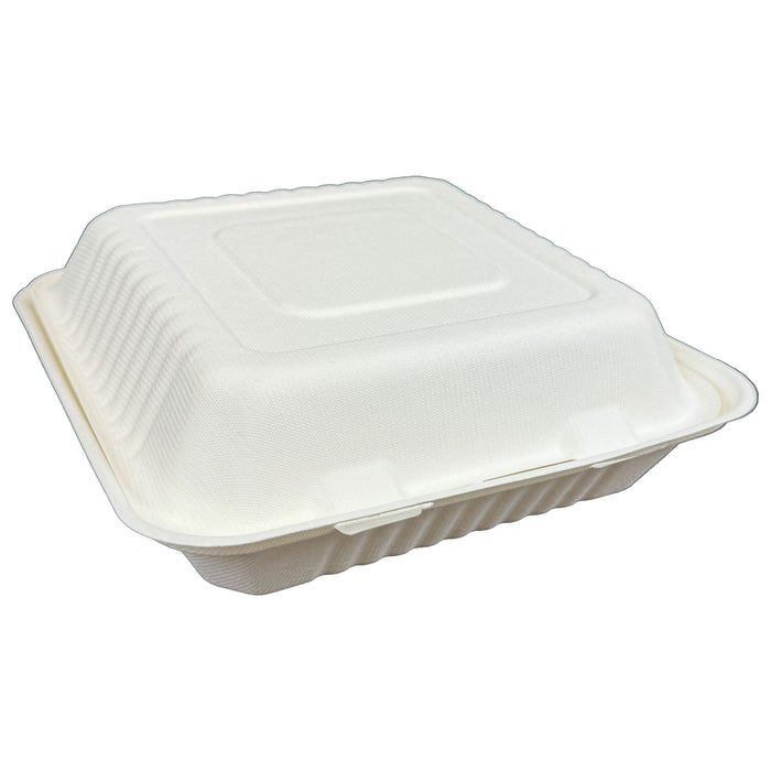 9 x 9 x 3 inches Bagasse 1-Compartment Disposable Hinged Containers 200 Pack Sugarcane Biodegradable Take out Bento Box