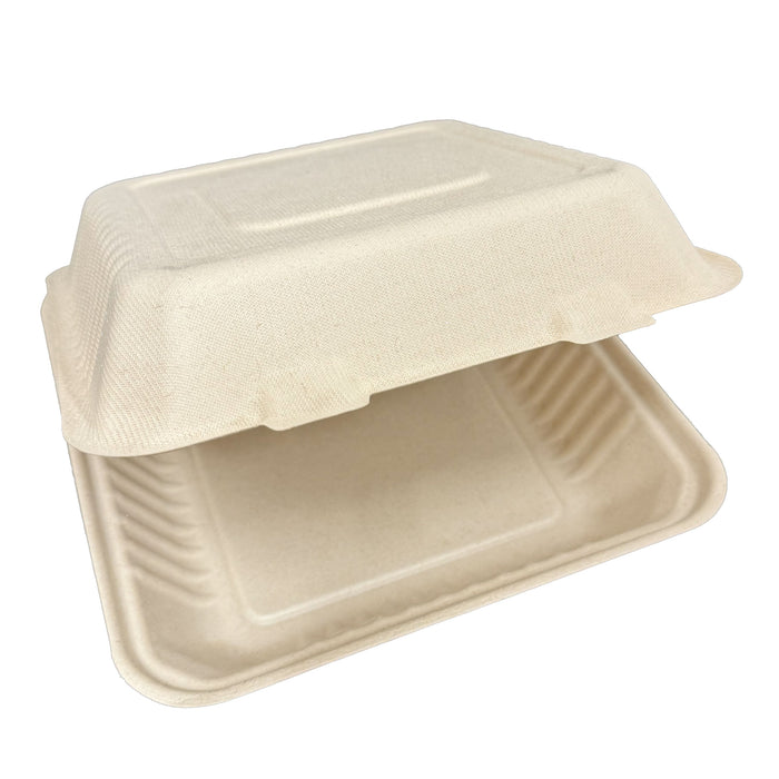 8 x 8 x 3 inches Bagasse 1-Compartment Disposable Hinged Containers 200 Pack Sugarcane Biodegradable Take out Bento Box