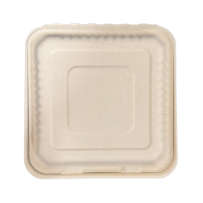 9 x 9 x 3 inches Bagasse 3-Compartment Disposable Hinged Containers 200 Pack Sugarcane Biodegradable Take out Bento Box