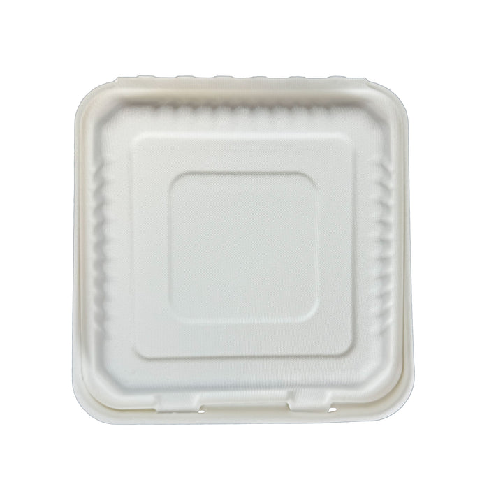 8 x 8 x 3 inches Bagasse 3-Compartment Disposable Hinged Containers 200 Pack Sugarcane Biodegradable Take out Bento Box