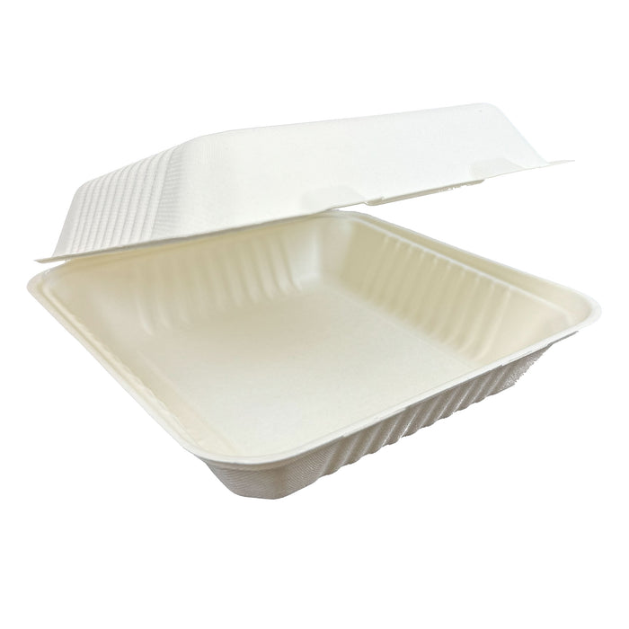 9 x 9 x 3 inches Bagasse 1-Compartment Disposable Hinged Containers 200 Pack Sugarcane Biodegradable Take out Bento Box