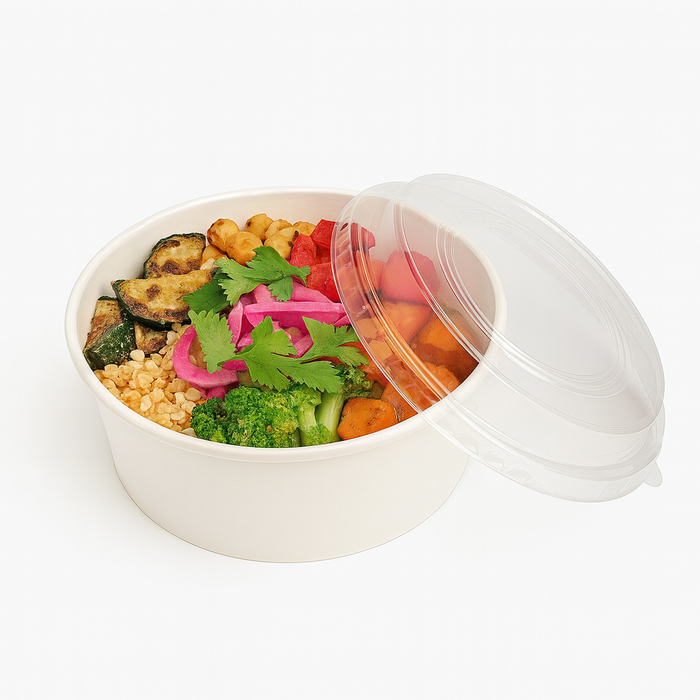 42oz White Paper Deli Containers and Clear Plastic Lids