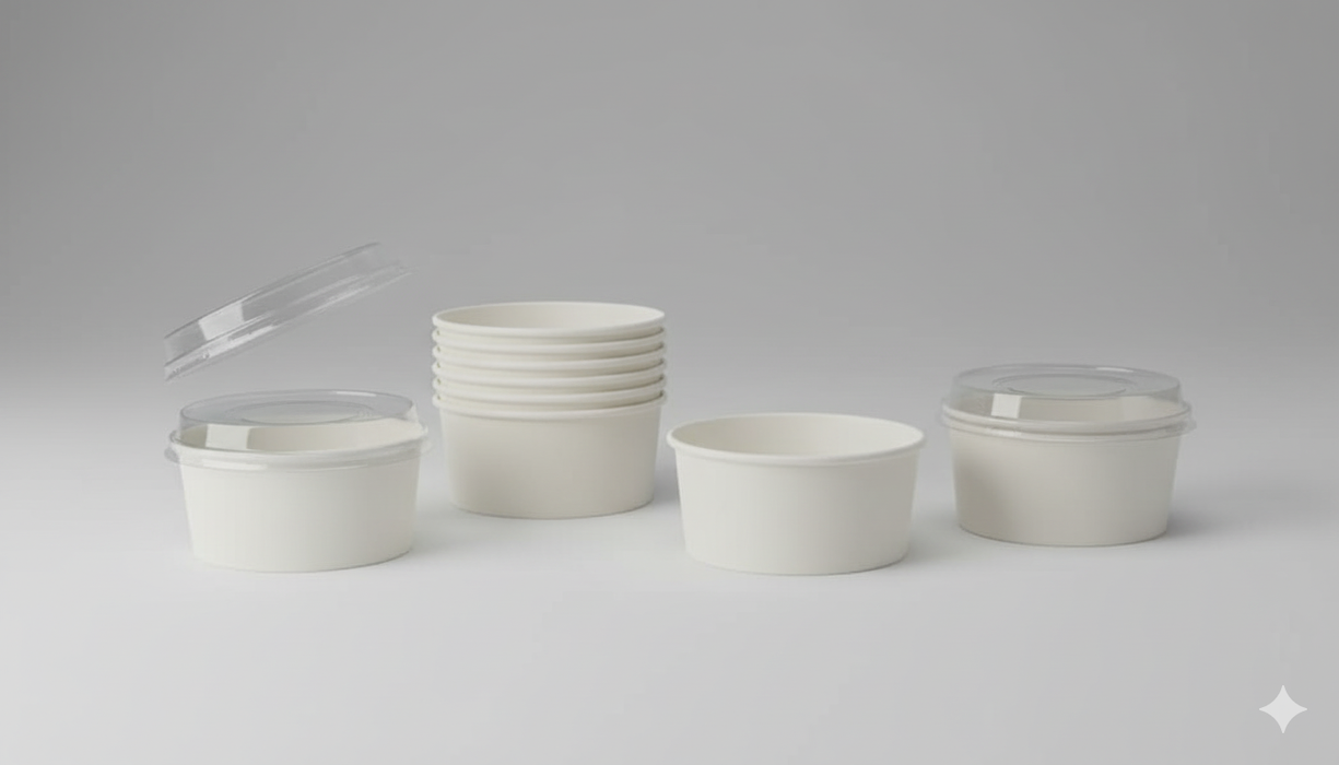 42oz White Paper Deli Containers and Clear Plastic Lids