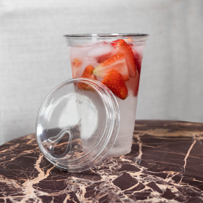 Strawless Plastic Lids, 98mm Diameter, Fits 12-24 Oz Cups, Crystal Clear PET Plastic Sip Lids