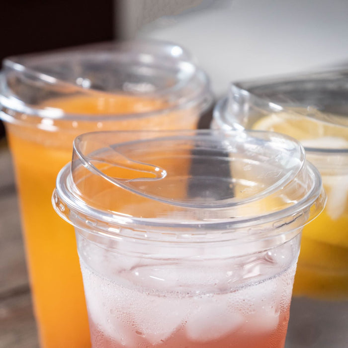 Strawless Plastic Lids, 98mm Diameter, Fits 12-24 Oz Cups, Crystal Clear PET Plastic Sip Lids