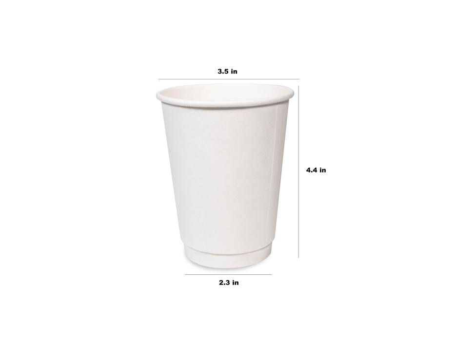 White Double Wall Insulated Disposable To Go Coffee Cups [500 Counts] Perfect for Chocolate Tea, Espresso, and Cocoa Drinks