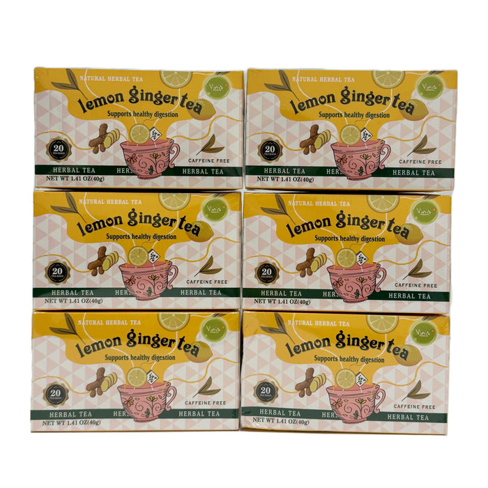 Lemon Ginger Tea, Caffeine Free, Support Healthy Digestion, 20 Tea Bag Box, Case of 6 Boxes