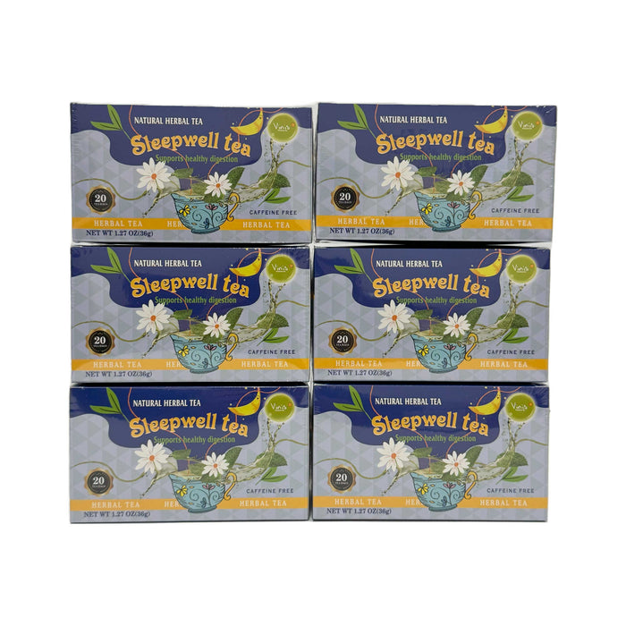 Sleepwell Natural Herbal Tea, Caffeine free, 20 Tea bag Box, Case of 6 Boxes