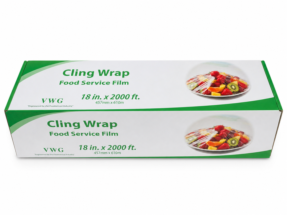 PVC Cling Wrap, 18" x 2000', 40 Gauge, with Cutter, Food Service Film Roll