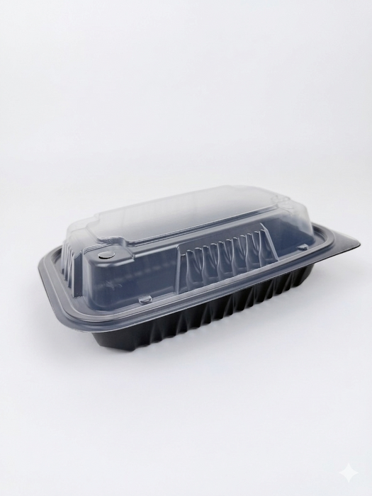 9x6 1-Compartment Container with Lid, Clear Top, Black Base, Combo Pack, Vented