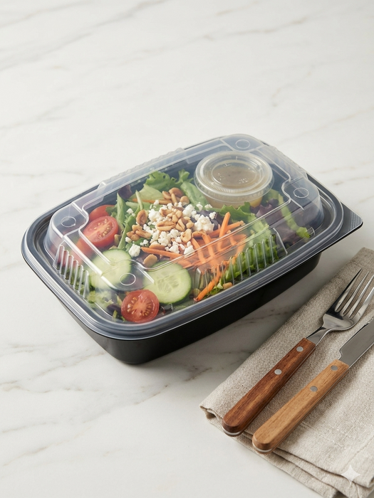 9x6 1-Compartment Container with Lid, Clear Top, Black Base, Combo Pack, Vented