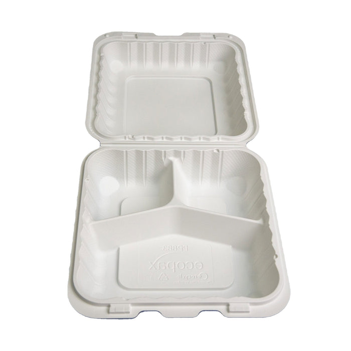 Mineral Filled PP Hinged Container Pebble Box - 3-compartment 9.125" x 8.81" x 3" 150 Counts