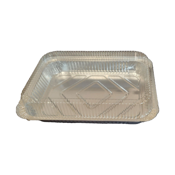 250 Sets 4 LB Foil Pans with Lids 12 x 8 x 1.6” Aluminum Trays and Plastic Dome Lids for Baking, Roasting, Broiling, Or Storage