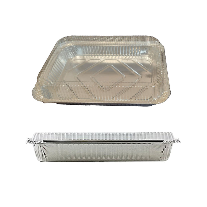 250 Sets 4 LB Foil Pans with Lids 12 x 8 x 1.6” Aluminum Trays and Plastic Dome Lids for Baking, Roasting, Broiling, Or Storage