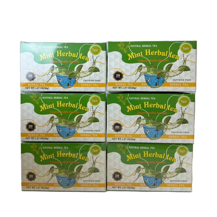 Mint Herbal Tea, Natural Herbal Tea, Caffeine Free, 20 Tea Bag Box, Case of 6 Boxes