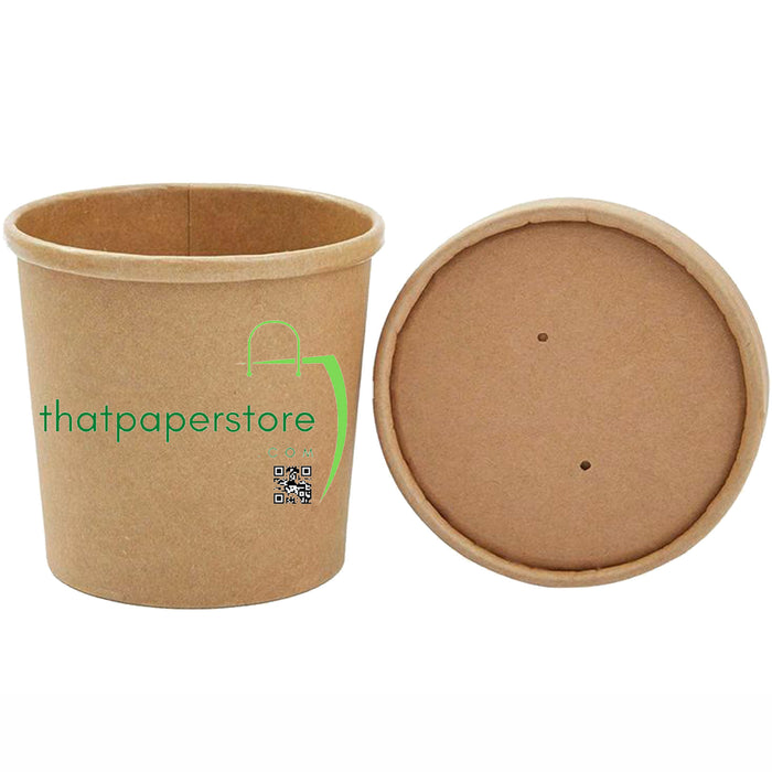 Custom print Kraft Paper Food Containers With Vented Lids, To Go Hot Soup Bowls, Disposable Ice Cream Cups for your Custom Logo and Branding