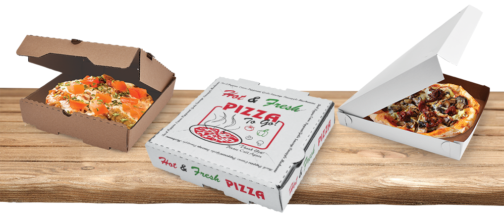 50 Pack Pizza Box 4 Color Print "Hot & Fresh" Pizza - White Base