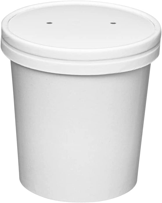 16oz White Paper Food Containers With Vented Lids, To Go Hot Soup Bowls,  Disposable Ice Cream Cups