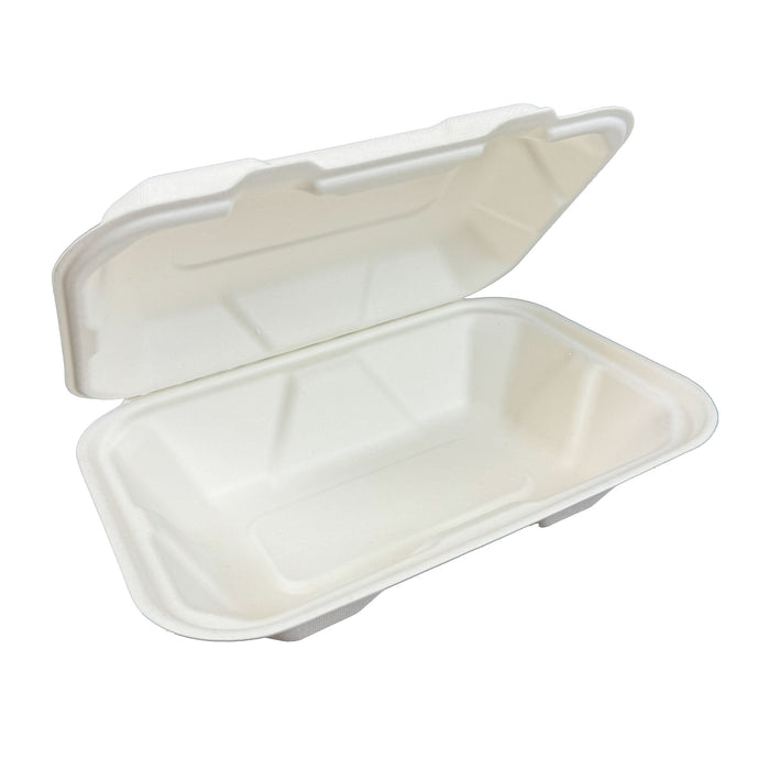 Eco-Friendly 9" x 6" Sugarcane Clamshell Containers Bagasse To-go Box (Pack of 200)