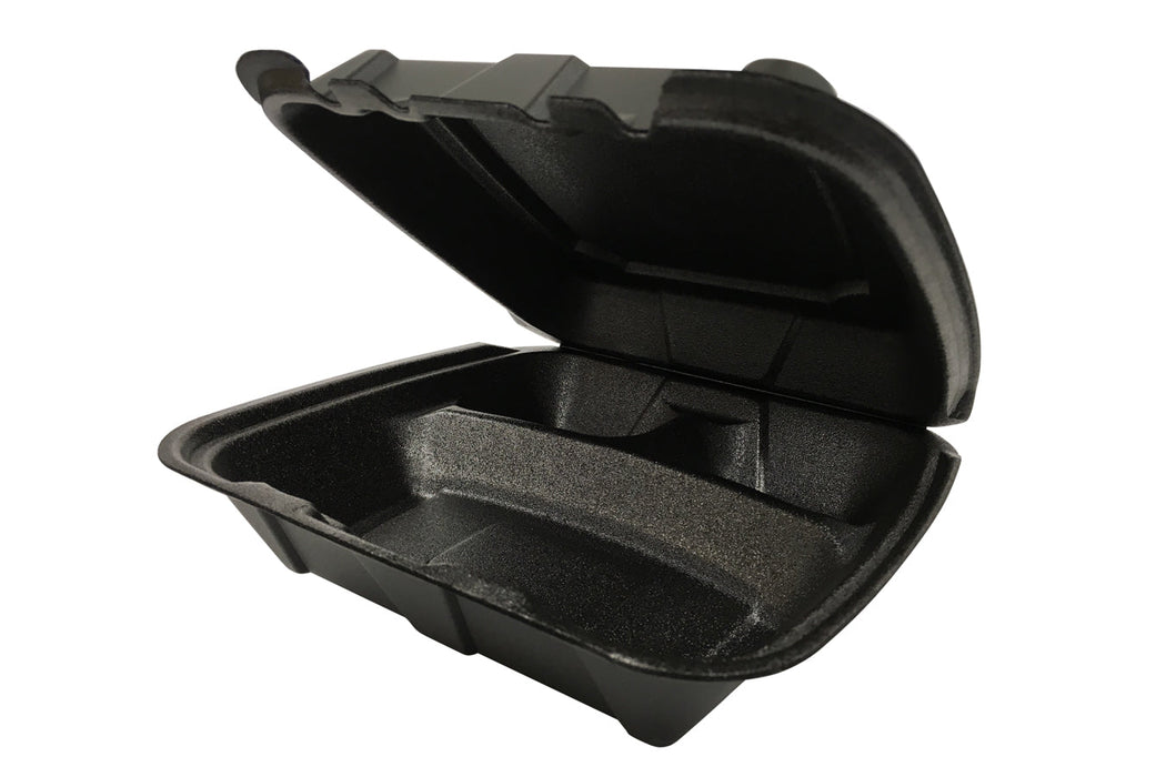 9.50"x9.25"x3.75" Black Foam Hinged Container 3-Compartment 200 Counts