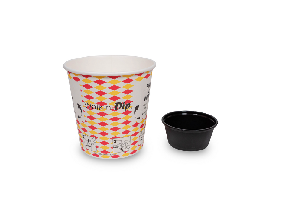 16oz Walk-n-Dip Paper Food Containers and 2oz Portion Cups