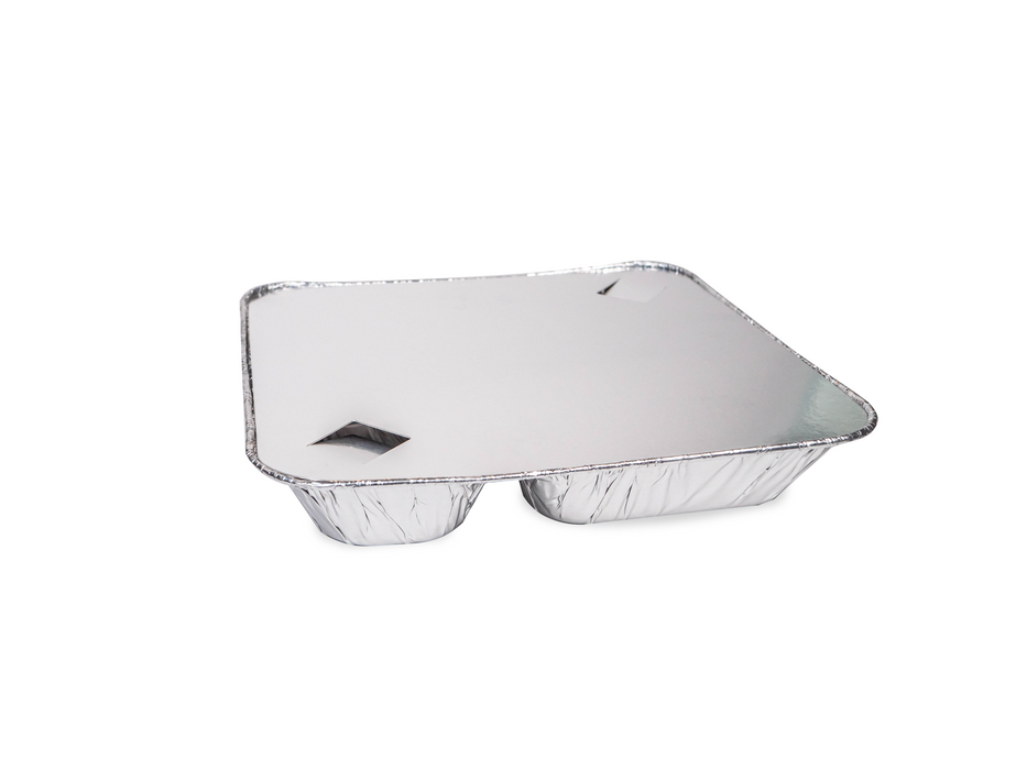 Large Disposable Aluminum Foil Tray with Paper Board Lids (Case of 250 Sets) 3 Compartment Foil Pan Size 10 inch x 9 1/4 inch x 1 5/8Inch, Silver