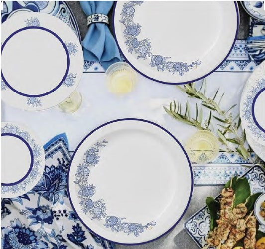 10 inch Beautifully Designed Blue Floral Paper Plates - Luxury Disposable Tableware