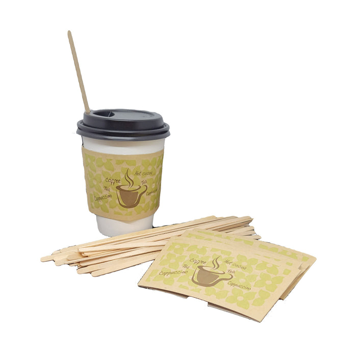 16 oz Disposable Paper Coffee Cups with Lids, Sleeves and Stirrers