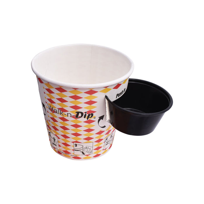24oz Walk-n-Dip Paper Food Containers with 3.25oz Portion Cups