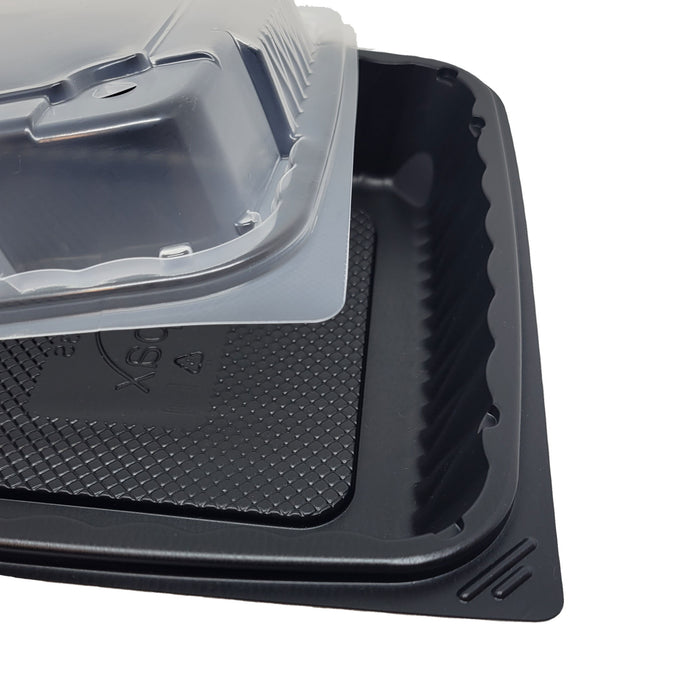 PP Pebble Box Serving Tray and Vented Lid, Food Container (9x9 1 Compartment)